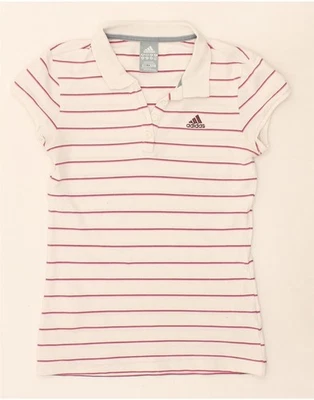 ADIDAS Womens Clima 365 Polo Shirt UK 10 Small White Striped Cotton CH28 - Image 1 of 4
