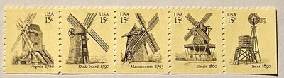 USA 1980 American Windmills, 15-Cent MINT Booklet Strip-5, #1738-42b, FAST SHIP  - Image 1 of 2
