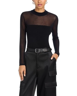 Aqua Sheer Knit Mock Neck Top - Black - Small - Defect - Image 1 of 4