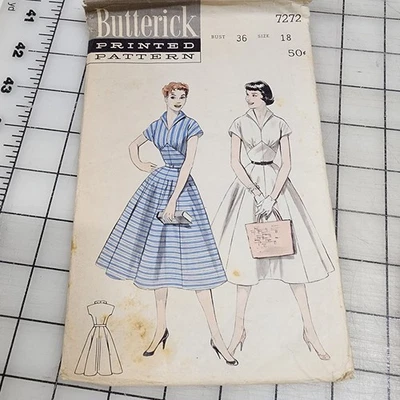 Vintage 1950s Dress Pattern Sz 18 Butterick 7272 Cut All Present PB - Image 1 of 4