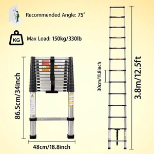 ECHELLE TELESCOPIQUE 3.8M PLIABLE EN ALUMINIUM ANTI DERAPENTE MULTI USAGES NEUF - Imagen 1 de 5