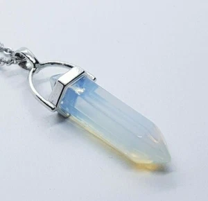 Opal Pendant Crystal Necklace Opalite Quartz Healing Stone Gemstone Silver Chain - Picture 1 of 12