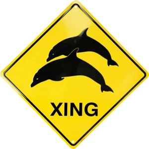 Dolphins Crossing Xing 12" Aluminum Metal Sign Island Marina Dock Embossed Decor - Picture 1 of 1