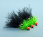 3 x Red Hothead Black Marabou & Chartreuse Green Trout Fly Flies Lure Lures