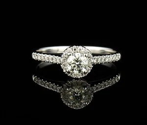 IN LOVE BY BRIDES NATURAL DIAMOND HALO SOLID 14K WHITE GOLD ENGAGEMENT RING - Afbeelding 1 van 10