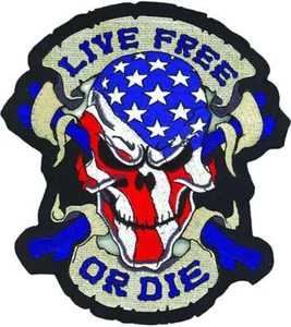 Parche de motocicleta Lethal Threat Live Free or Die USA Skull American Flag LT30063 - Imagen 1 de 3