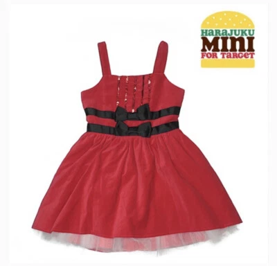 Harajuku Mini Red Velvet Tulle Bow Girl's Christmas Holiday Dress Size XS 4/5 - Image 1 of 2