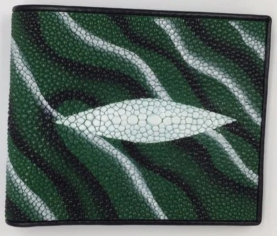 CARTERA DE CUERO VERDE GENUINO RAYA PLEGABLE Foto 1 de 4