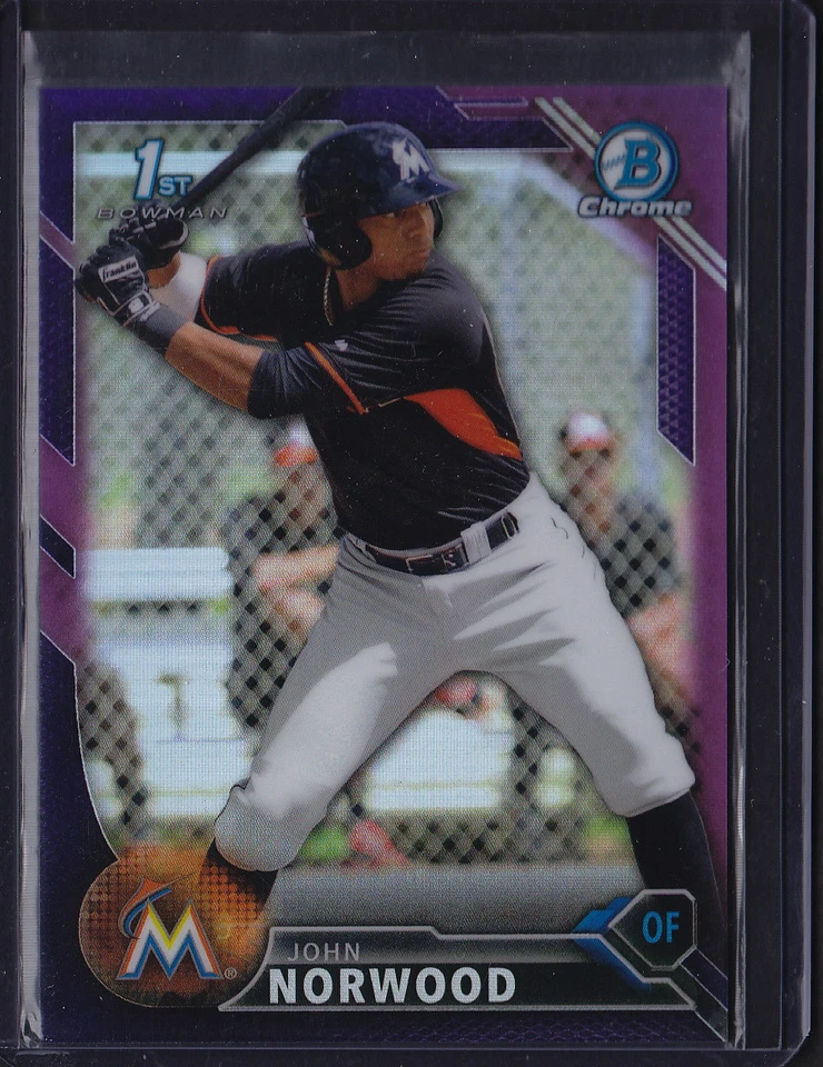 2016 BOWMAN CHROME PROSPECTS PURPLE REFRACTOR JOHN NORWOOD #BCP27 MARLINS /250 - Image 1 of 1