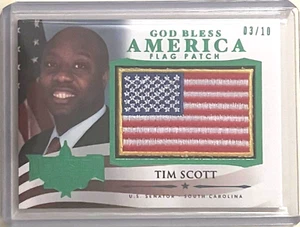 SEN. TIM SCOTT #/D 3/10 2020 DECISION GOD BLESS AMERICA FLAG PATCH CARD SENATOR - Picture 1 of 2