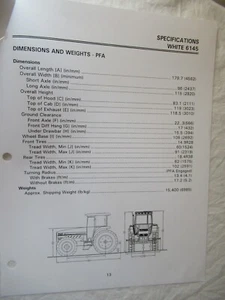 AGCO White 6100 6145 Tractor Technical Specifications Dealer Only Manual - Picture 1 of 9