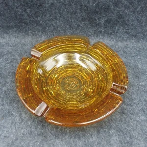 Vintage Anchor Hocking Glass Ashtray Soreno Honey Amber Bark Rippled MCM 6.25” - Picture 1 of 7