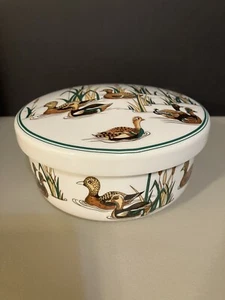 Plato con tapa de baratija Hankook redondo de porcelana "Patos en estanque" de Corea - Imagen 1 de 10