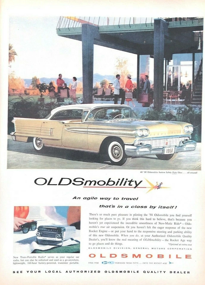 1958 Oldsmobile Automobile Car Print Ad Oldsmobility Agile Travel - Image 1 of 1
