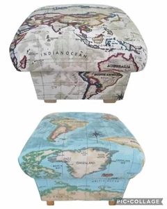 Storage Footstool Prestigious Atlas Fabric Pouffe Antique Cream Blue World Map - Picture 1 of 17
