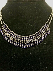 Choker Silver tone Handmade Necklace With Blue Sapphire Color Beads - Picture 1 of 5