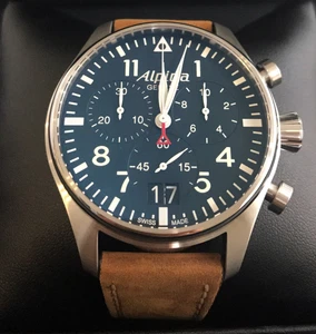 Men Watch Alpina Quartz Chrono big date blue dial AL-372N4S6 - Picture 1 of 4