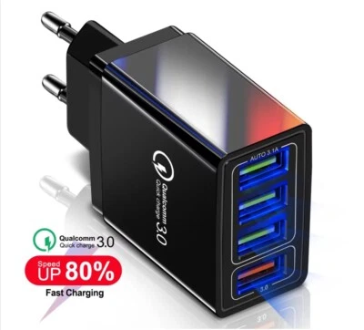 Negro EE. UU. 4 Puertos Carga Rápida QC 3.0 USB Hub Cargador de Pared Adaptador de Alimentación Enchufe Foto 1 de 4