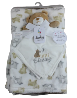Baby Starters Little Blessing Security Blanket Set Bear White Brown Fleece NWT - Image 1 of 4