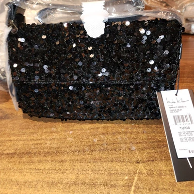 NEW Nicole Miller Black Sequin Bag Strap Clutch  - Image 1 of 3