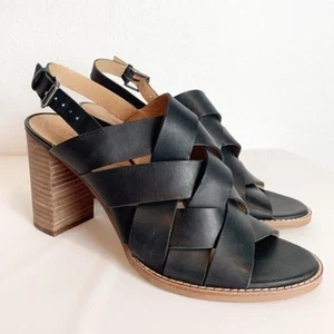 UEC MADEWELL LEATHER Woven slingback black Cindy 3.5” Heeled Sandal Sz 8.5 - Picture 1 of 10