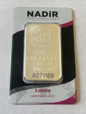 Barra de plata .999 de 1 oz sellada en ensayo Nadir número de serie individual Foto 1 de 2