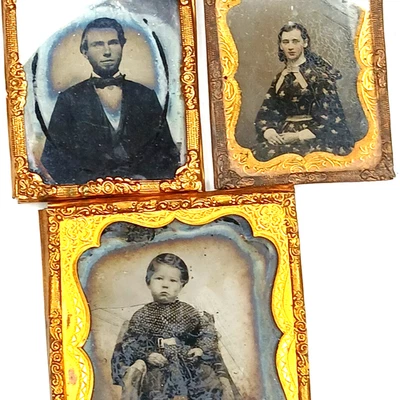 Three Ambrotype Photos, Man & Woman & Child - Image 1 of 4