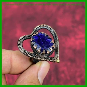 Anillo envuelto en alambre con piedras preciosas de zafiro azul ovalado cobre venta Cyber Monday - Imagen 1 de 6