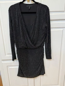White House Black Market Metallic Slimming Tiered Dress Size 10 With 3/4 Sleeve - Picture 1 of 8