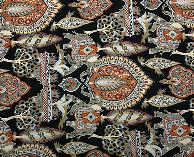 ROXIE ONYX BLACK ELEPHANT DAMASK FURNITURE RAILROADED HEAVY FABRIC BY YARD 54"W - Image 1 of 4