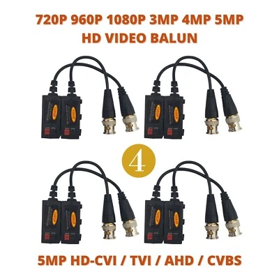5MP AHD TVI CVI Analog Passive BNC Video Balun Transceiver Transmitter 4 Pairs - Image 1 of 4