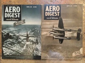 Aero Digest Magazine Lot of 2 March 1944 WW2 Stunning Wartime Advertising 1940s - Picture 1 of 11