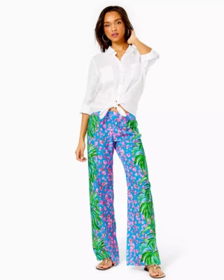 NWT LILLY PULITZER SIZE LARGE BAL HARBOUR PALAZZO PANT *I SPY* TURQUOISE SHORE - Image 1 of 4