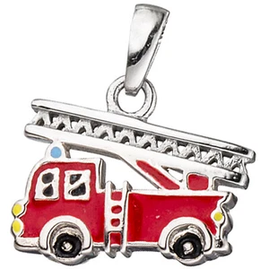 JOBO Kinder Anhänger Feuerwehrauto rot 925 Silber Feuerwehr Kinderanhänger - Picture 1 of 2