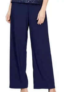 Pantalones para mujer Alex Evenings de gasa de pierna ancha en azul marino oscuro - Imagen 1 de 2