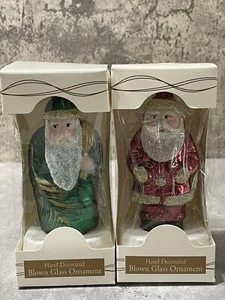 VINTAGE KREBS 4” GLASS SANTA ORNAMENTS (2) GERMANY New In Box - Picture 1 of 5