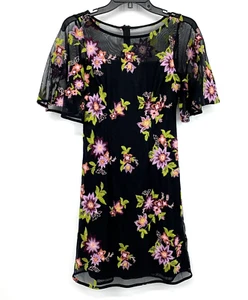 Adrianna Papell Kleid Damen Größe 2 schwarz Blumen bestickt transparent Flatterärmel - Bild 1 von 12