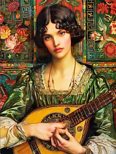 Fair Lady Lute | Pre-Raphaelite Art Print - Picture 1 of 11