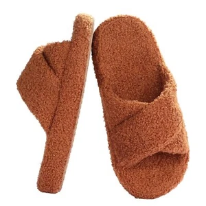 Womens Memory Foam Slippers Corduroy Bow Cross Band Slide Slipper Open Toe Ho... - Picture 1 of 7