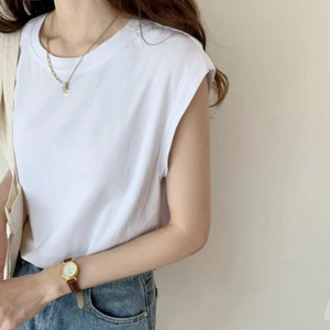 Summer Casual Women's Solid Color Loose Simple Sleeveless T-Shirt Vest Tops - Picture 1 of 18