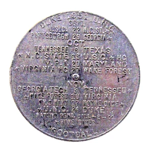 1951 DUKE & NORTH CAROLINA Football Schedule Coin insurance GOOD LUCK SPINNER - Picture 1 of 3