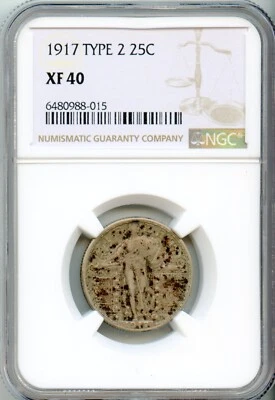NGC - Standing Liberty Quarter - 25c - 1917 Type 2 - XF-40 - Image 1 of 2