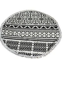 Towel Round Beach Black Wht Boho Tapestry Tribal Oversize Park Blanket 60” Yoga - Picture 1 of 3