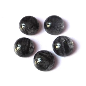 Natural Black Rutilated Quartz Cabochon 10X10 mm Round Cut Gemstone 5 Pieces Lot - Picture 1 of 4
