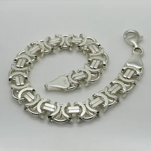 925 Solid Sterling Silver 10mm Byzantine Heavy Mens Bracelet 8.5 inch - Picture 1 of 8