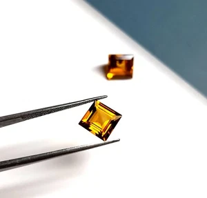 Juego de 2 piezas de corte cuadrado de 7x4 mm, piedras preciosas de citrino natural de mejor color, 3,40 quilates. - Imagen 1 de 11