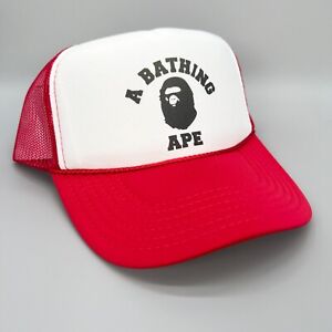NEW A BATHING APE RED WHITE BLUE HAT 5 PANEL HIGH CROWN TRUCKER SNAPBACK
