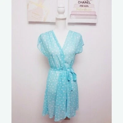 Oscar De La Renta Pink Label Sleepwear  Lingerie Light Blue Sheer Polka Dot Robe - Image 1 of 4