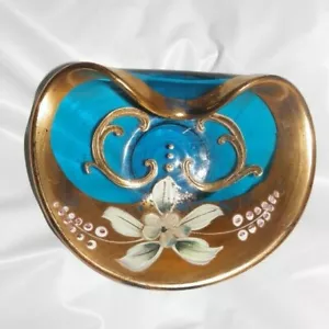Anillo de baratija esmaltado pintado a mano pequeño floral azul agua/dorado antiguo - Imagen 1 de 5