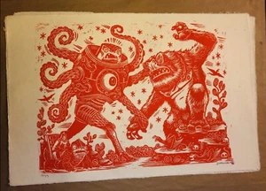 TAKORO vs THE SPACE YETI IN BATTLE Print Attack Peter Santa-Maria Godzilla 19/77 - Bild 1 von 3